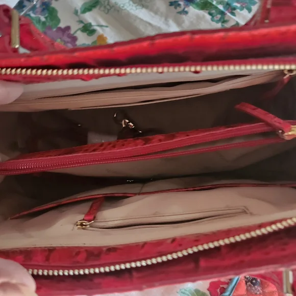 Brahmin Red Croc-Embossed Satchel with Metallic Accents - Picture 2 of 2